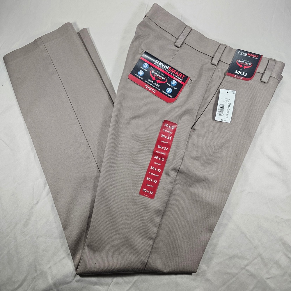 Roundtree & Yorke 30x32 Taupe TravelSMART Slim Flat Front Chino Pants NWT 1593